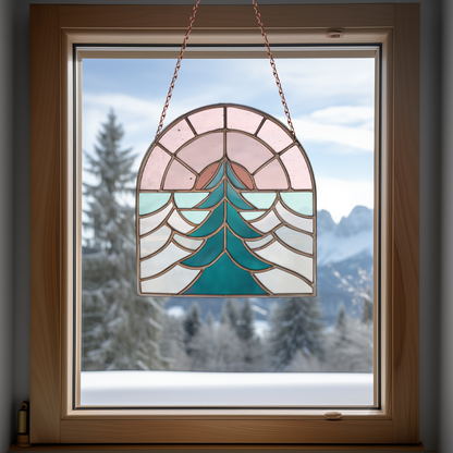 Folk Art Sunset Stained Glass Pattern PDF & PNG