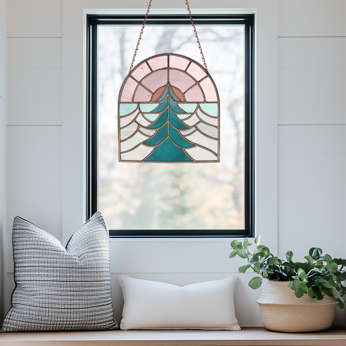 Folk Art Sunset Stained Glass Pattern PDF & PNG