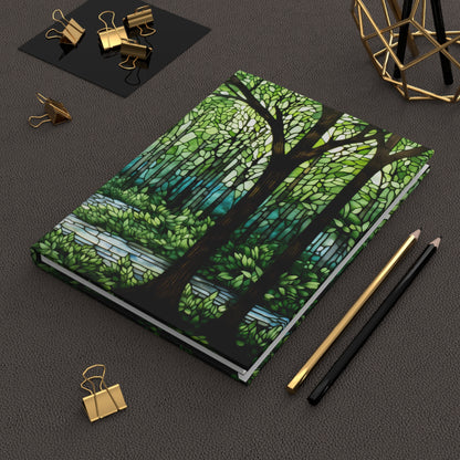 A picture of the Stained Glass Forest Hardcover Journal from GlassyRock Arts. 