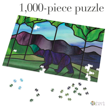 A picture of the Stained Glass Forest Bear Jigsaw Puzzle from GlassyRock Arts. 