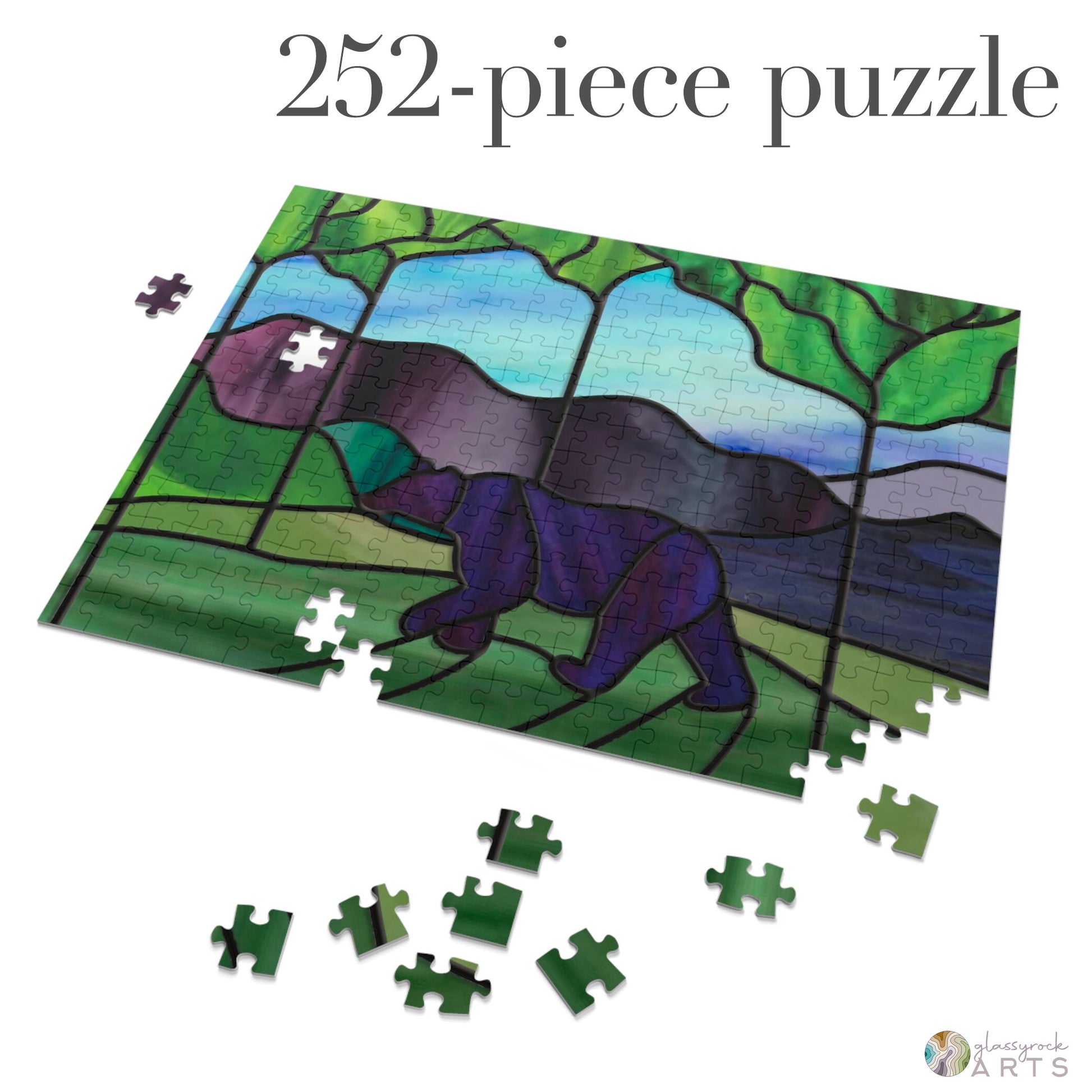 A picture of the Stained Glass Forest Bear Jigsaw Puzzle from GlassyRock Arts. 