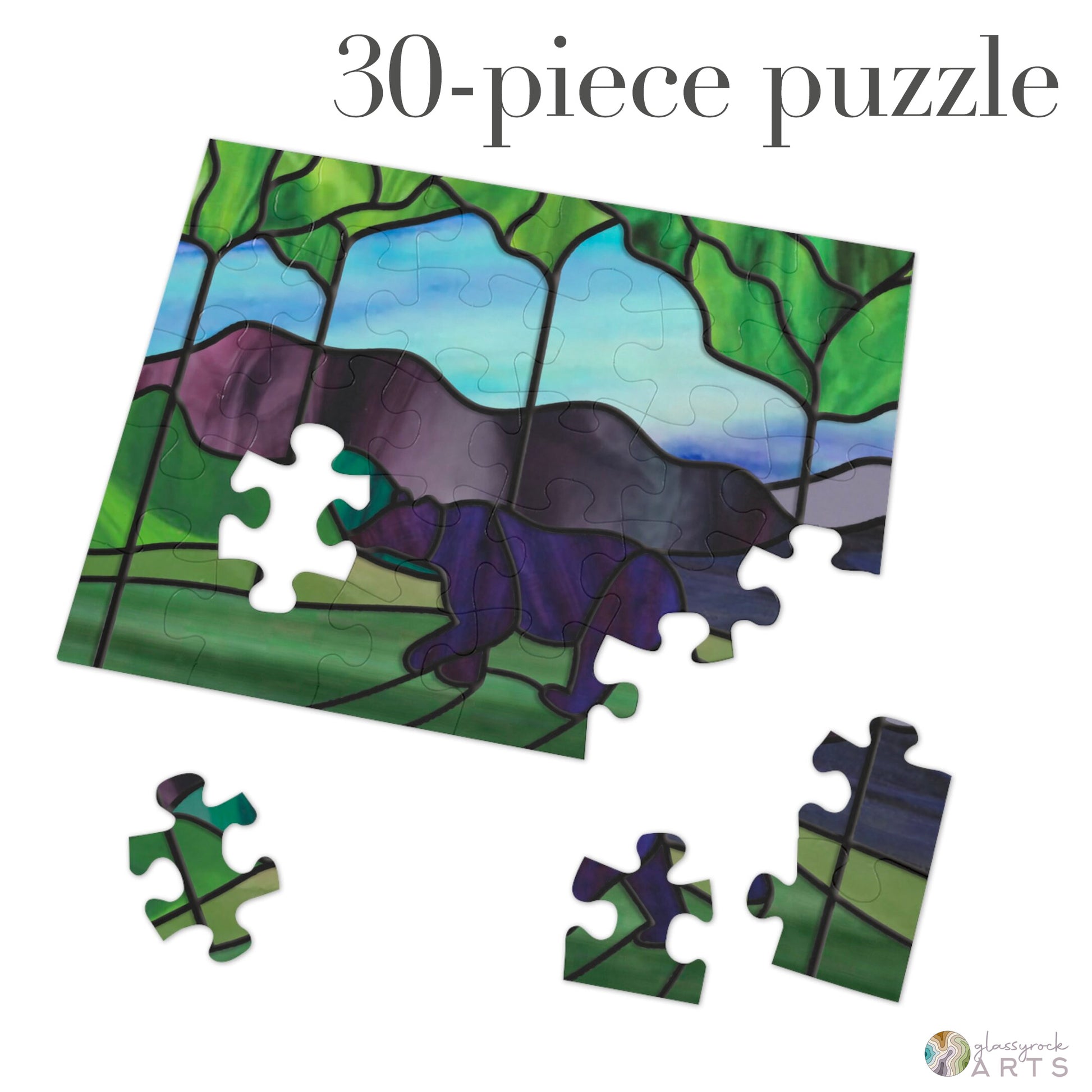 A picture of the Stained Glass Forest Bear Jigsaw Puzzle from GlassyRock Arts. 