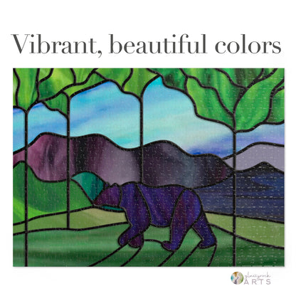 A picture of the Stained Glass Forest Bear Jigsaw Puzzle from GlassyRock Arts. 