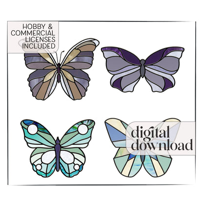 A picture of the Butterflies Stained Glass Pattern Pack of 4 from GlassyRock Arts. 