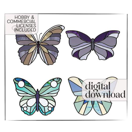 A picture of the Butterflies Stained Glass Pattern Pack of 4 from GlassyRock Arts. 