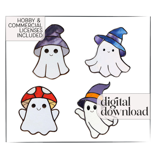 4 Cute Halloween Ghosts Patterns and PNGs