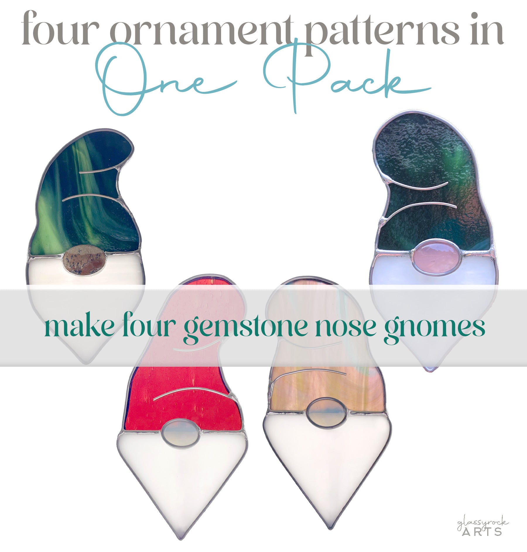 Gnome Stained Glass Christmas Ornament Patterns - Crafting Patterns & Molds, from GlassyRock Arts