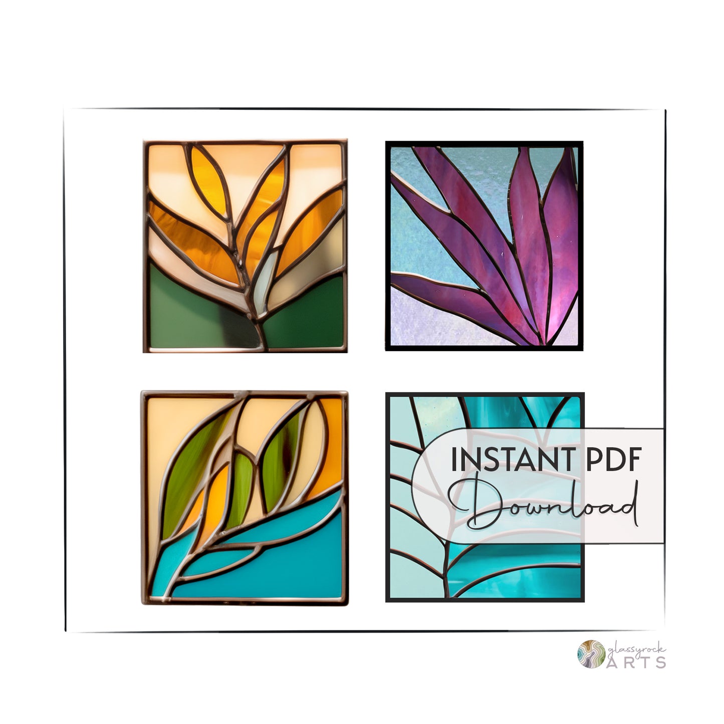 Modern Leaves Stained Glass Plant Pattern 4-Pack