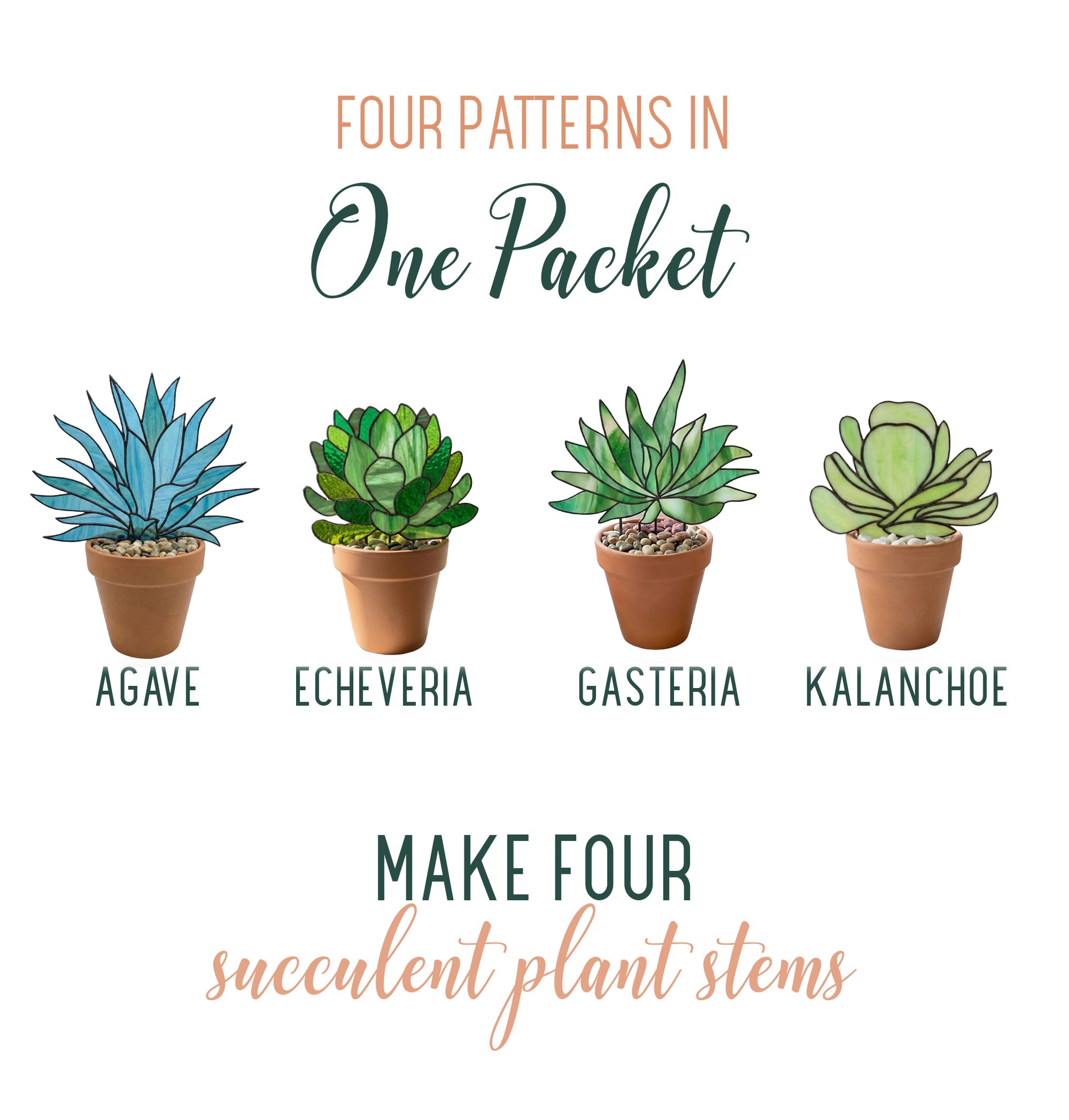 succulent forms Stained Glass Succulent Stems Pattern Pack of 4 PDF & PNG