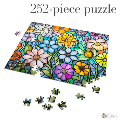 A picture of the Stained Glass Flower Garden Jigsaw Puzzle from GlassyRock Arts. 