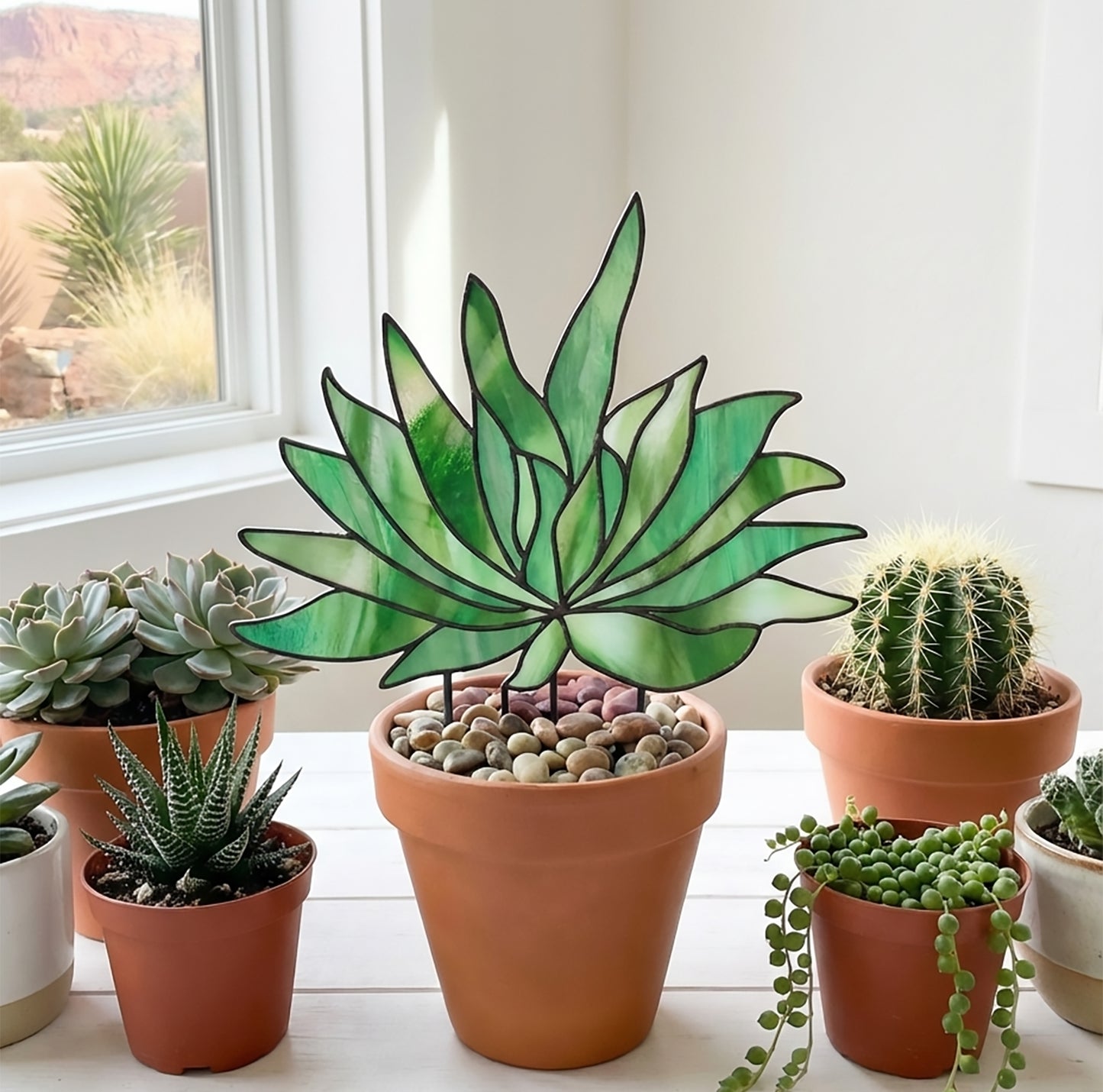 Gasteria Succulent Plant Stem Stained Glass Pattern PDF & PNG
