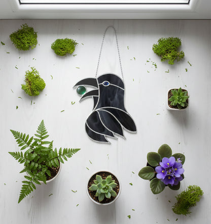 Gemstone Crow Stained Glass Pattern
