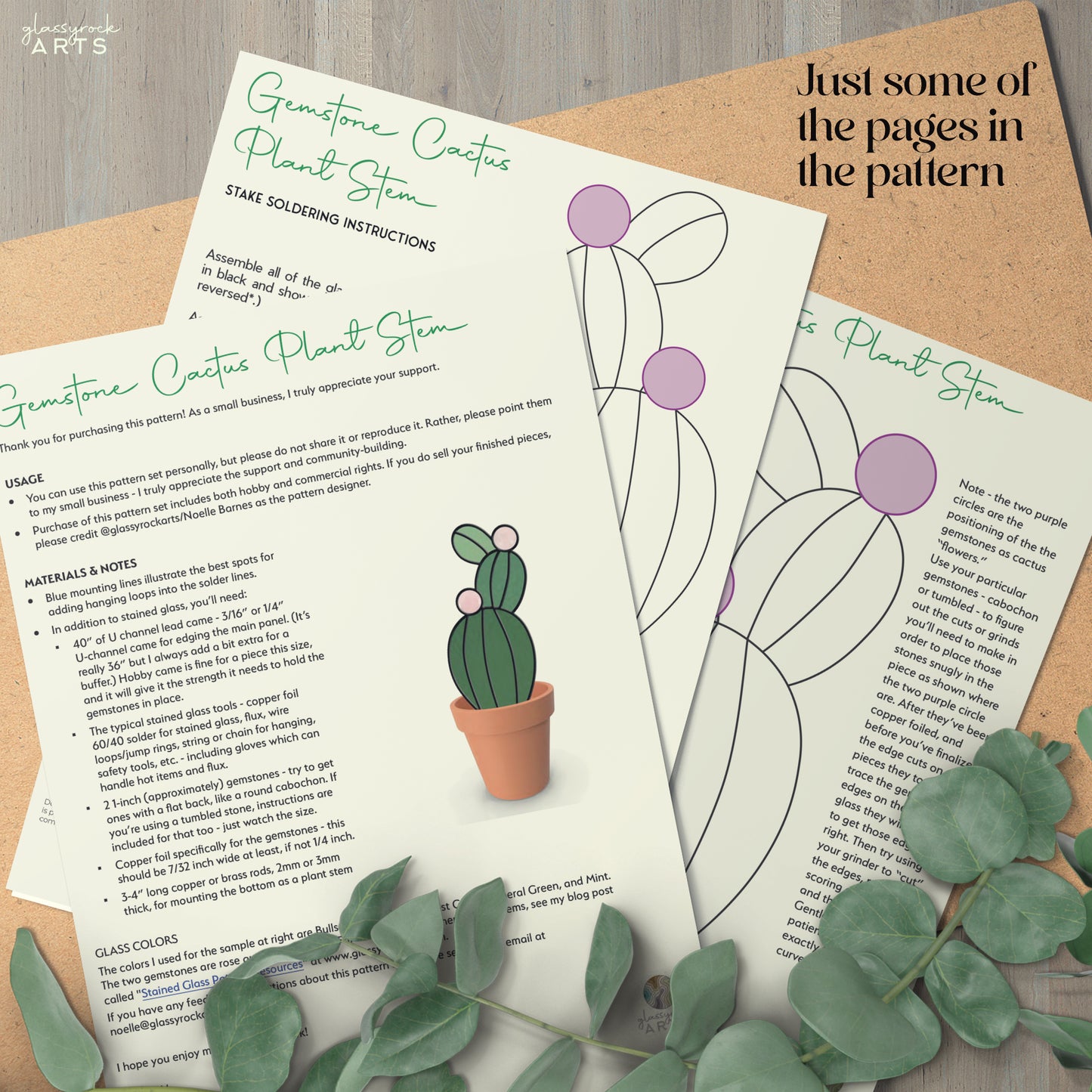 Gemstone Cactus Stained Glass Pattern - Crafting Patterns & Molds, from GlassyRock Arts