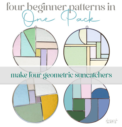 A picture of the Beginner Round Stained Glass Geometric Pattern Pack of 4 from GlassyRock Arts. 