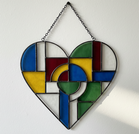 Bauhaus Geometric Heart Suncatcher Stained Glass Pattern with PNG & SVG