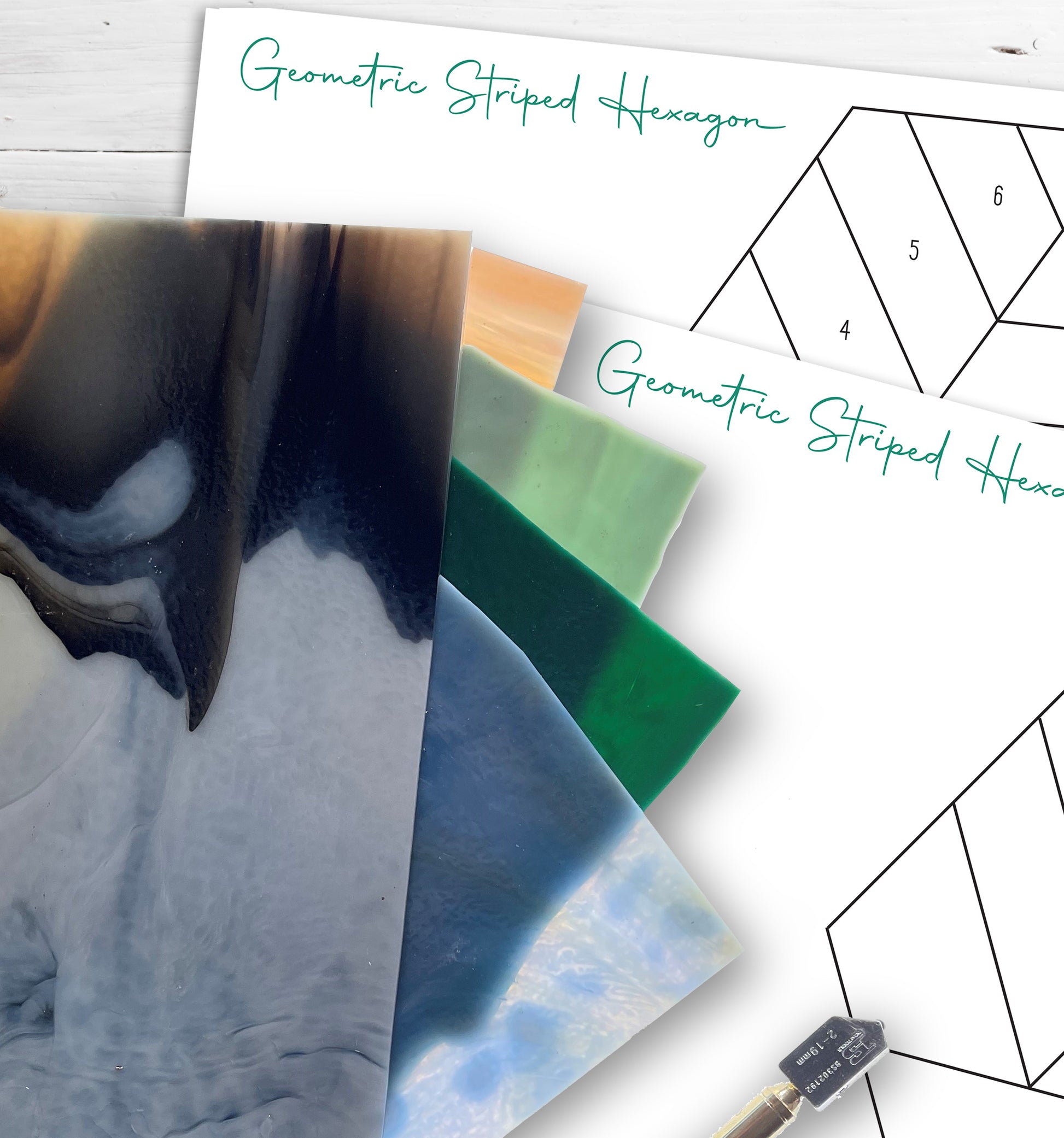 Hexagon Beginner Stained Glass Pattern - Crafting Patterns & Molds, from GlassyRock Arts