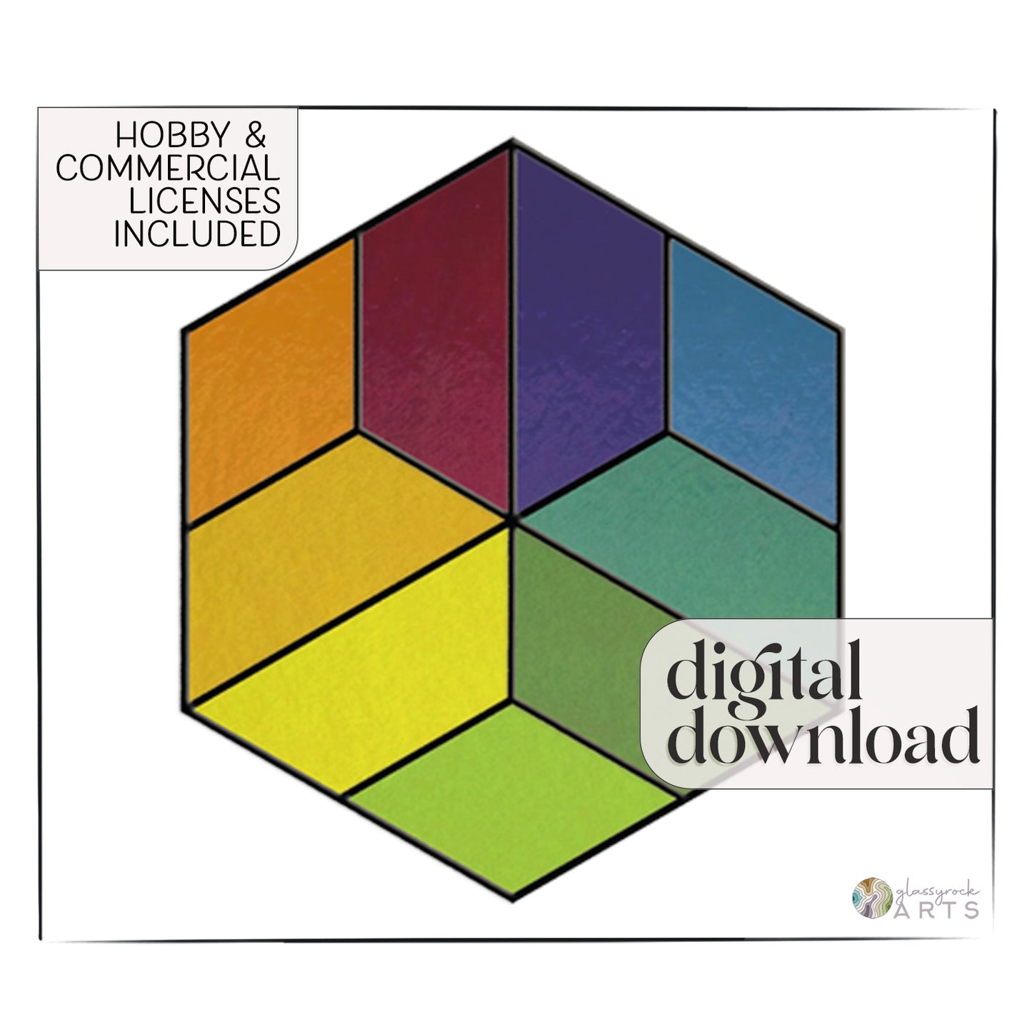 A picture of the Minimalist Hexagon Stained Glass Pattern for Beginners from GlassyRock Arts. 