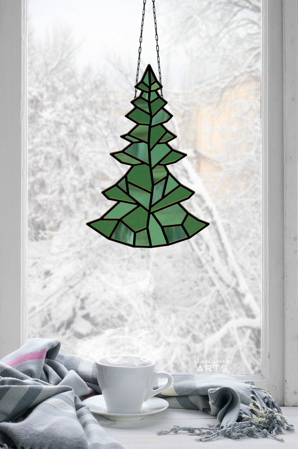 Geometric Christmas Tree Stained Glass Pattern