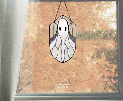 A picture of the Boho Ghost Halloween Stained Glass Pattern from GlassyRock Arts. 