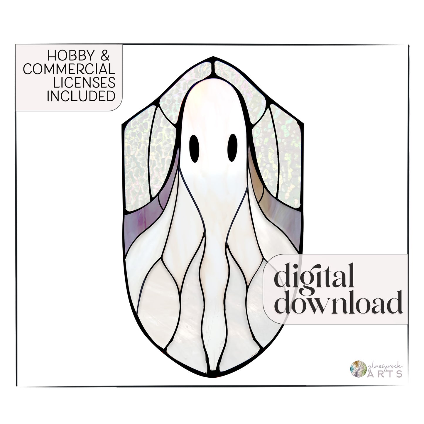 Boho Ghost Halloween Stained Glass Pattern