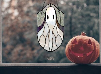 A picture of the Boho Ghost Halloween Stained Glass Pattern from GlassyRock Arts. 