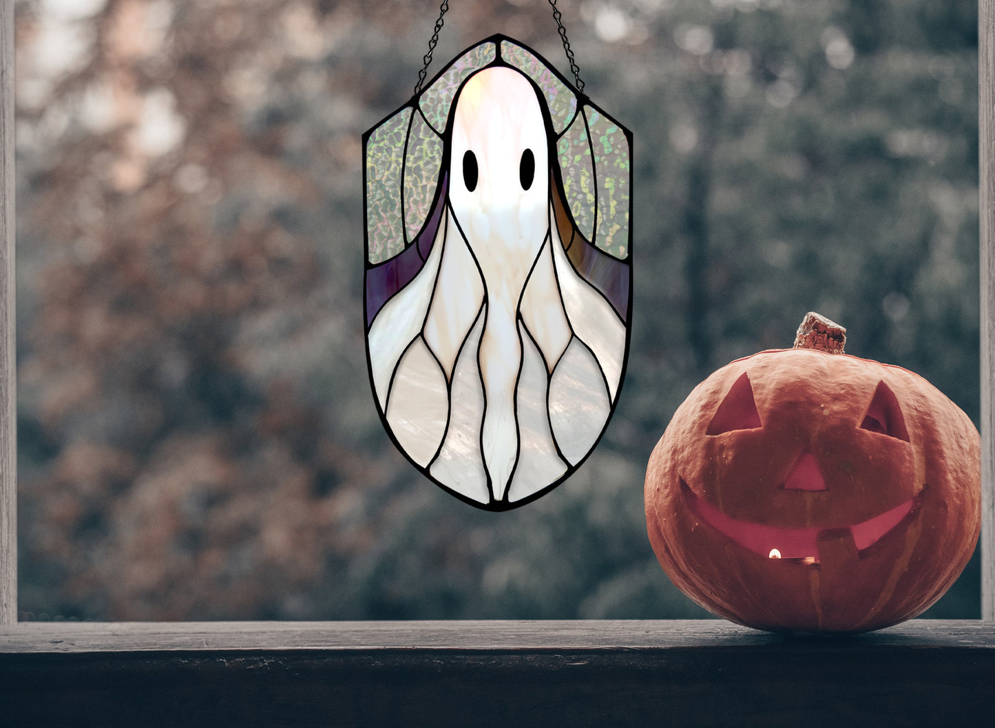 Boho Ghost Halloween Stained Glass Pattern
