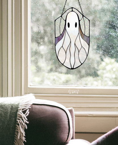 A picture of the Boho Ghost Halloween Stained Glass Pattern from GlassyRock Arts. 