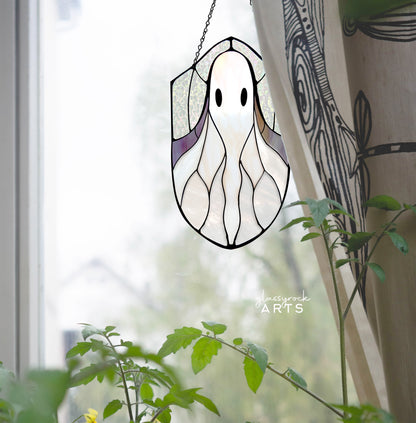 A picture of the Boho Ghost Halloween Stained Glass Pattern from GlassyRock Arts. 