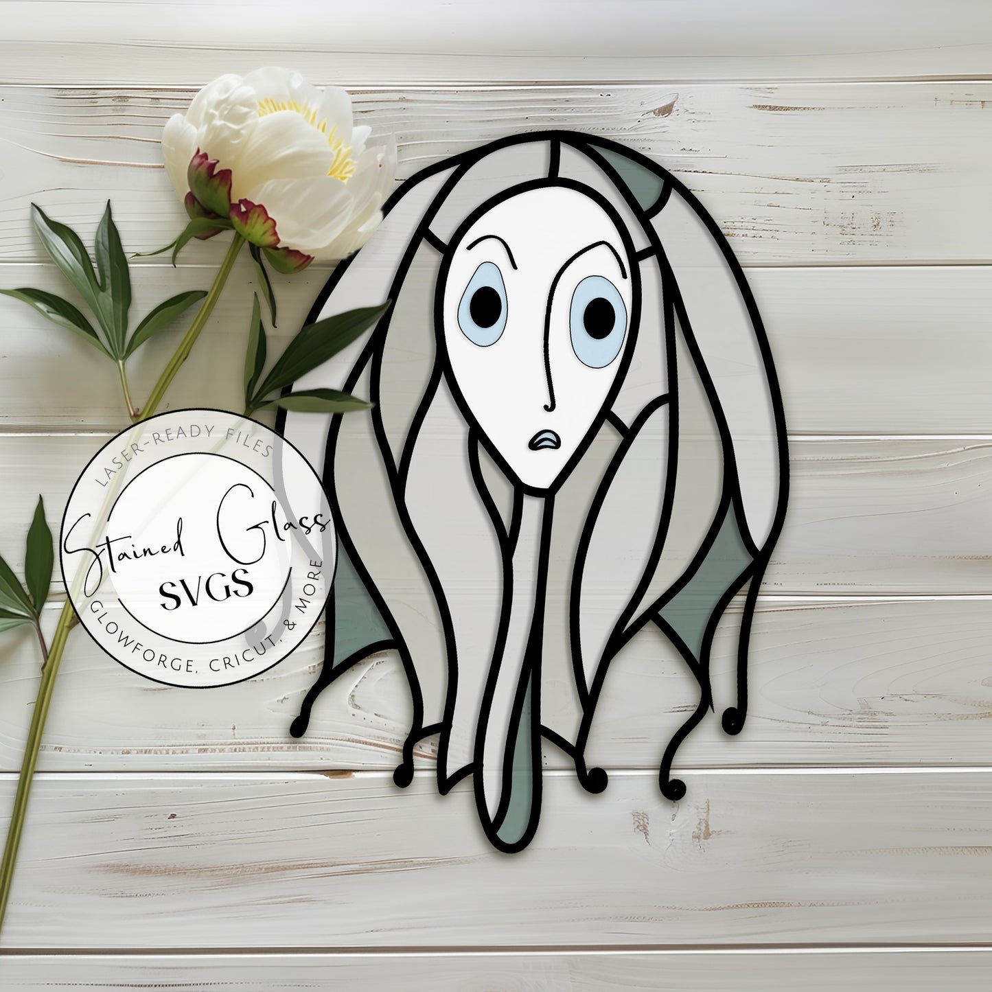 Stained Glass Ghost Witch Files for Laser Cutting, Halloween SVG, PNG, DXF