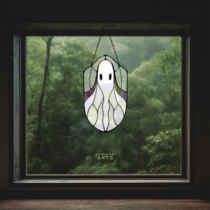 A picture of the Boho Ghost Halloween Stained Glass Pattern from GlassyRock Arts. 