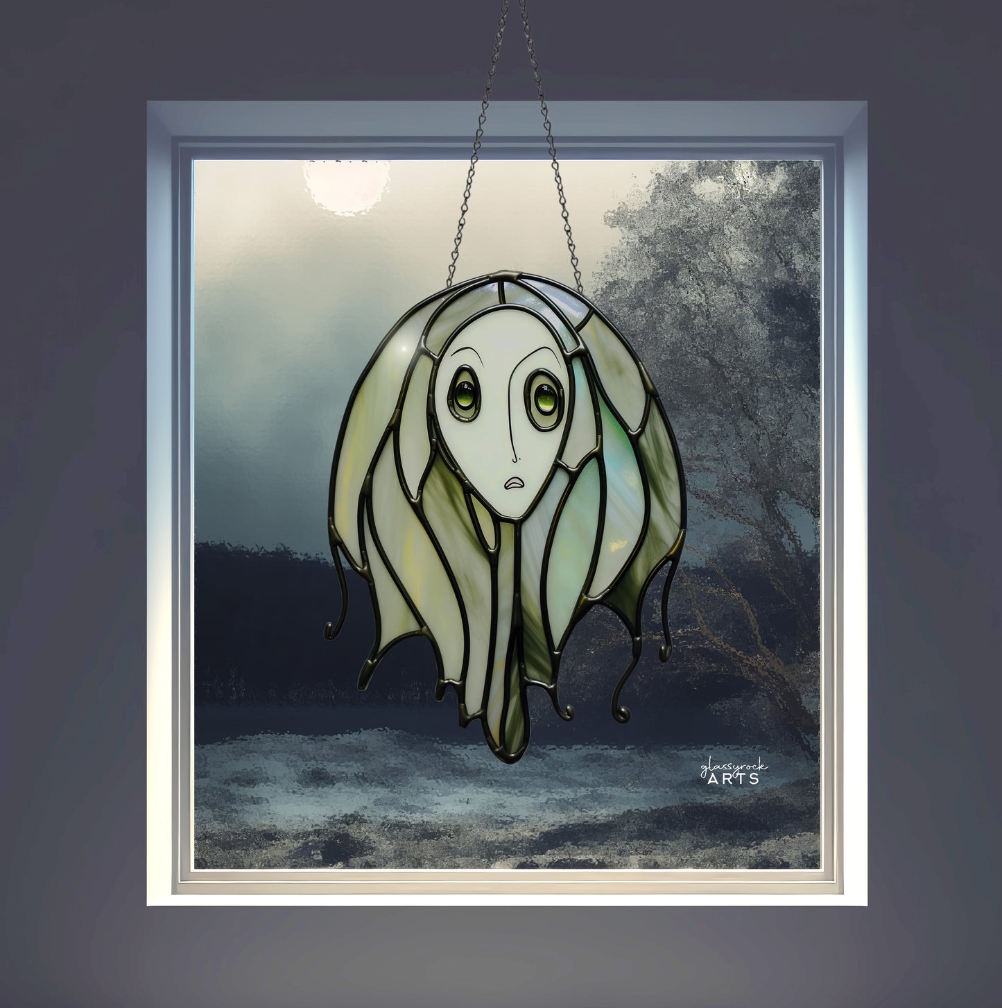 Ghostly Witch Halloween Stained Glass Pattern