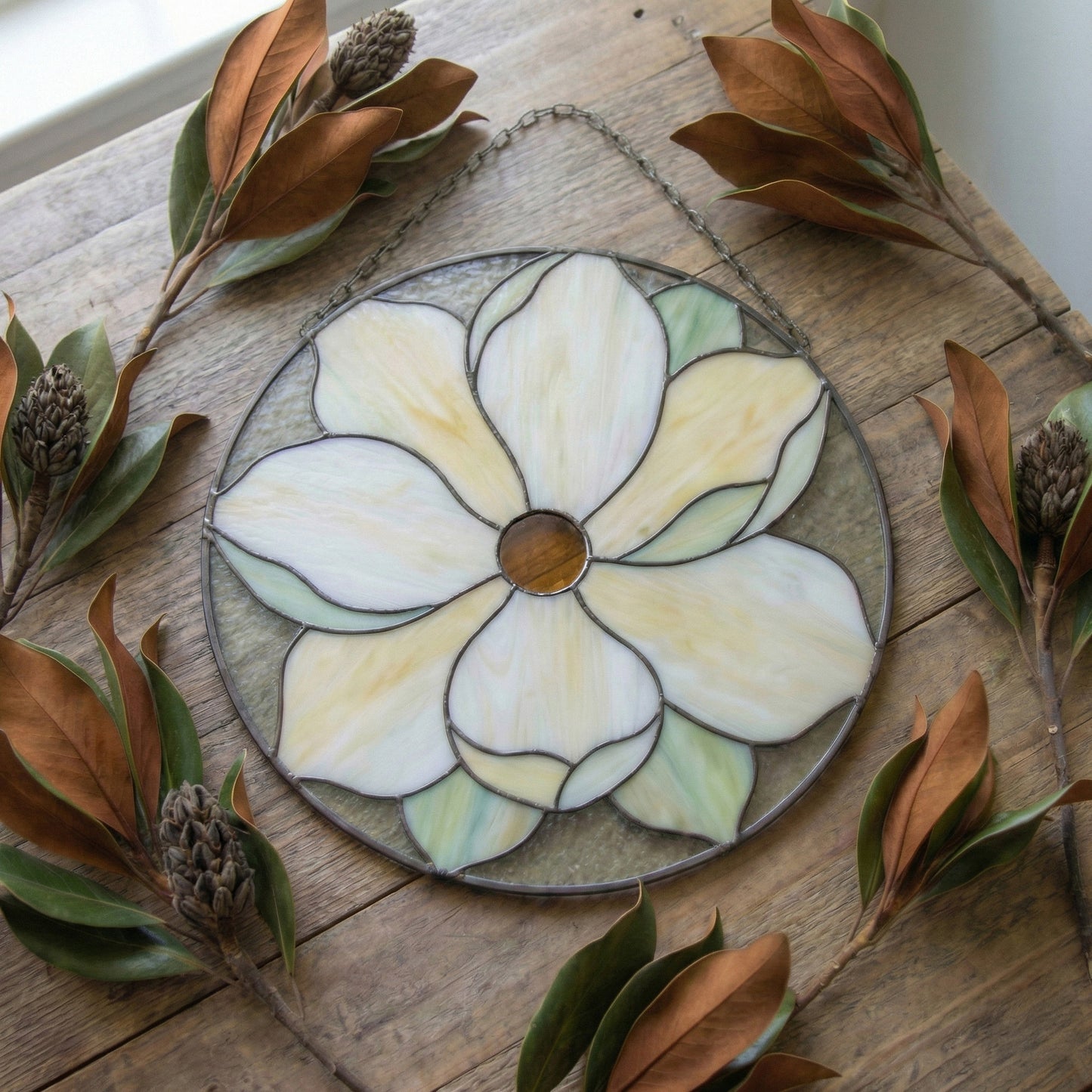 Big Magnolia Suncatcher Stained Glass Pattern with PNG & SVG