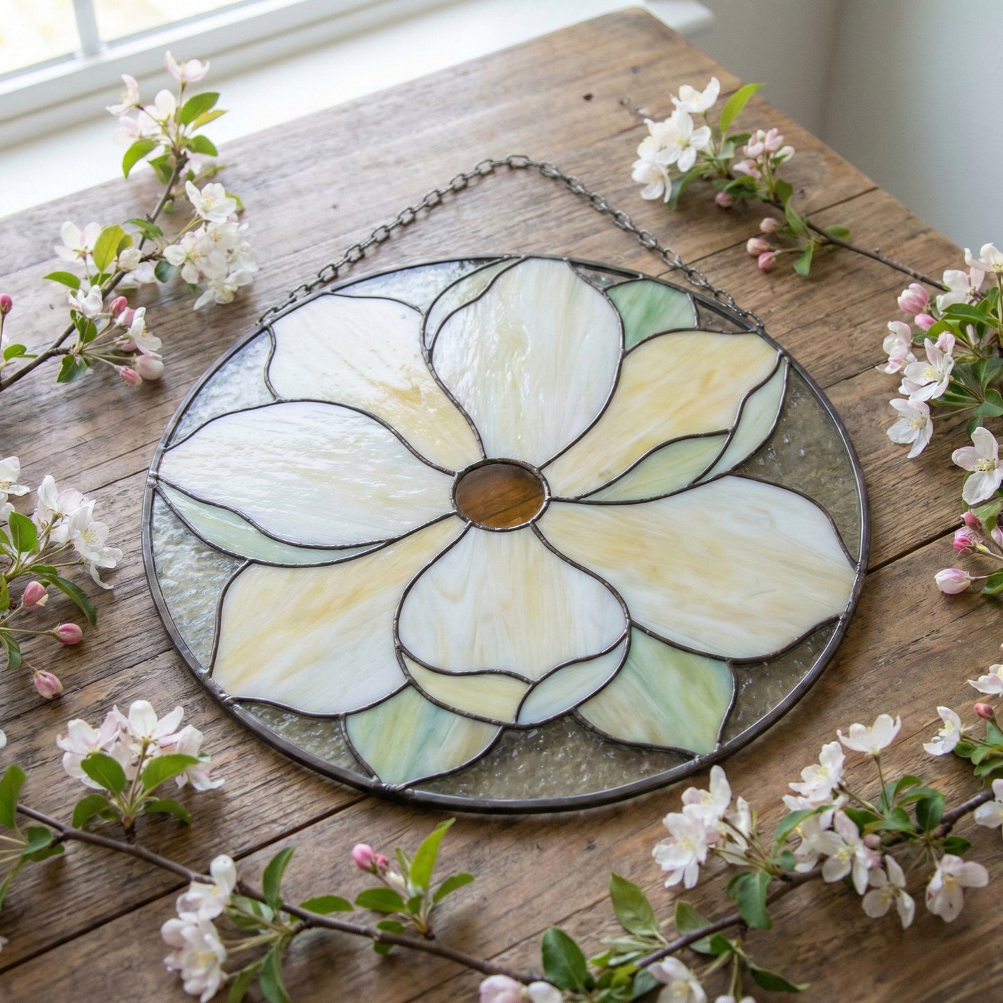 Big Magnolia Suncatcher Stained Glass Pattern with PNG & SVG