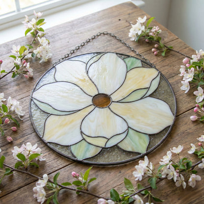 Big Magnolia Suncatcher Stained Glass Pattern with PNG & SVG