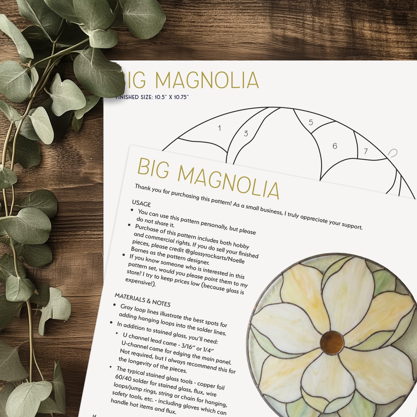 Big Magnolia Suncatcher Stained Glass Pattern with PNG & SVG