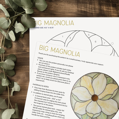 Big Magnolia Suncatcher Stained Glass Pattern with PNG & SVG