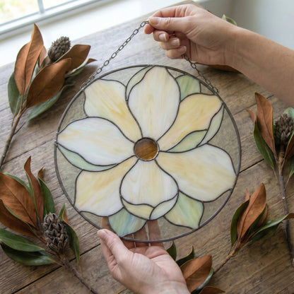 Big Magnolia Suncatcher Stained Glass Pattern with PNG & SVG