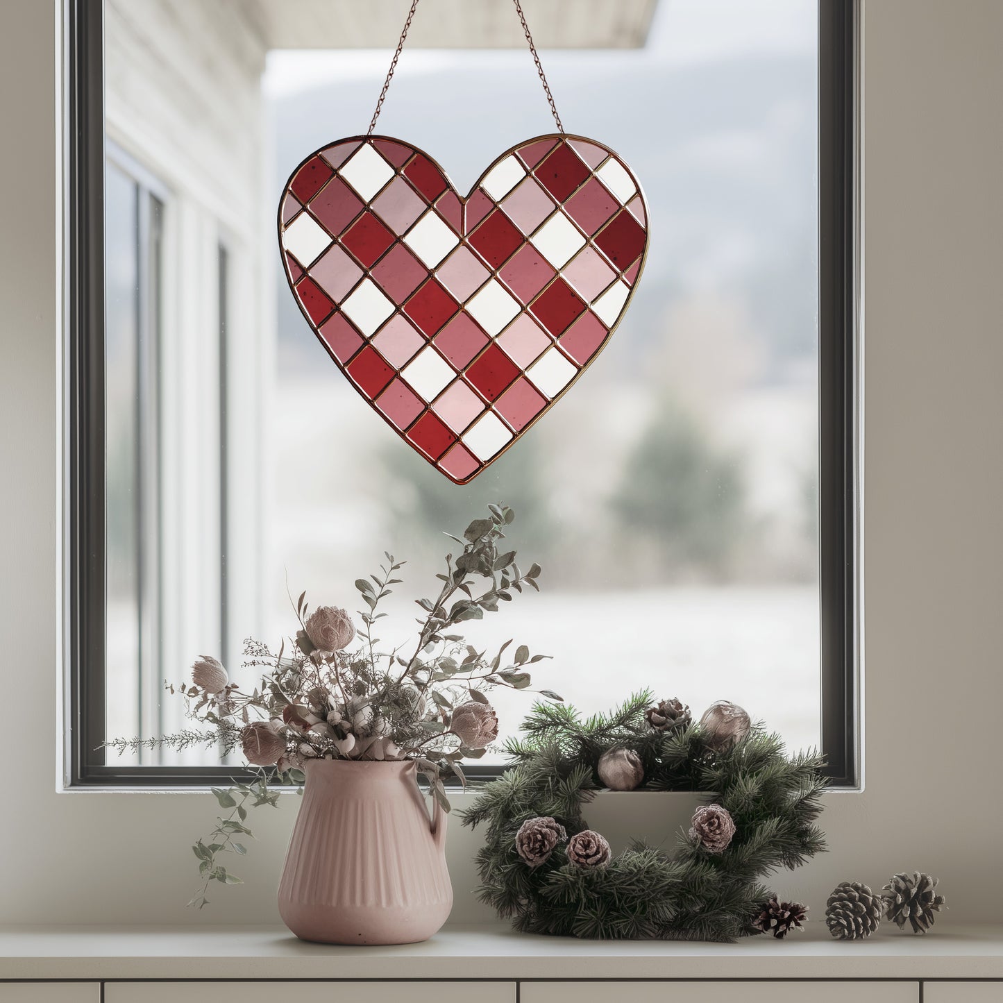 Large Gingham Heart Stained Glass Pattern PDF & PNG - Crafting Patterns & Molds from GlassyRock Arts