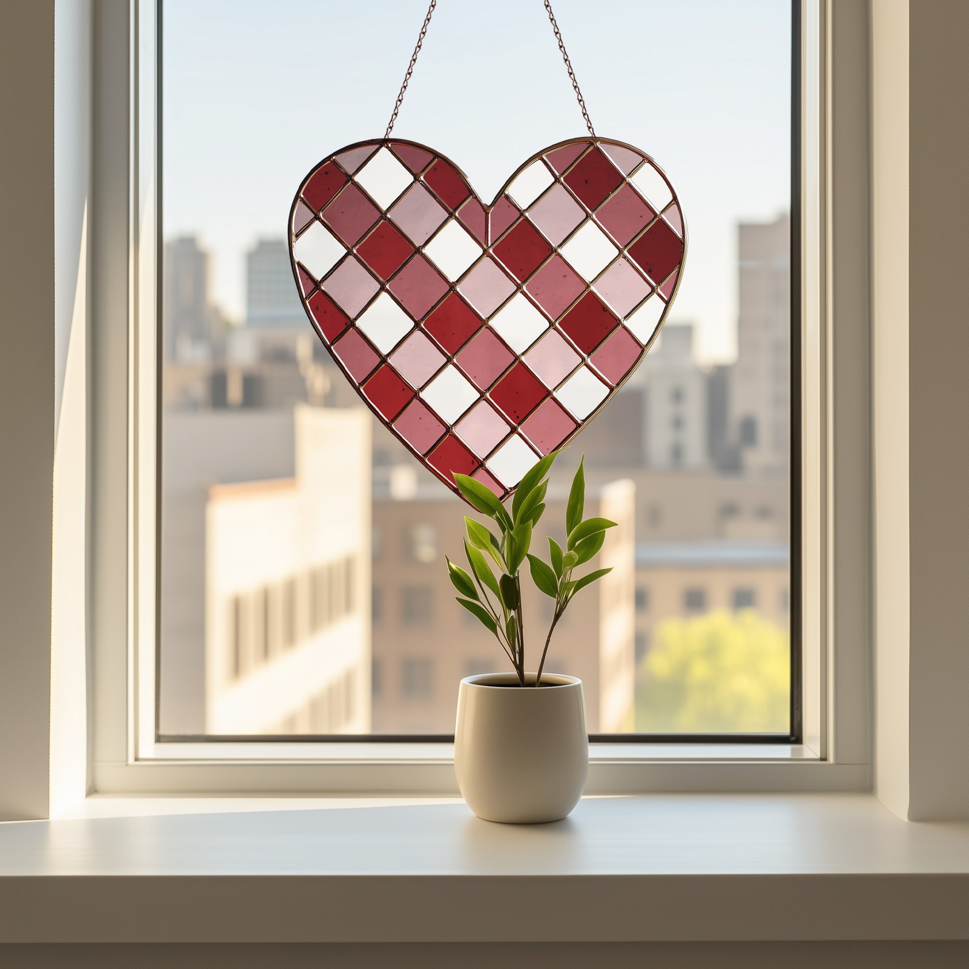 Large Gingham Heart Stained Glass Pattern PDF & PNG - Crafting Patterns & Molds from GlassyRock Arts