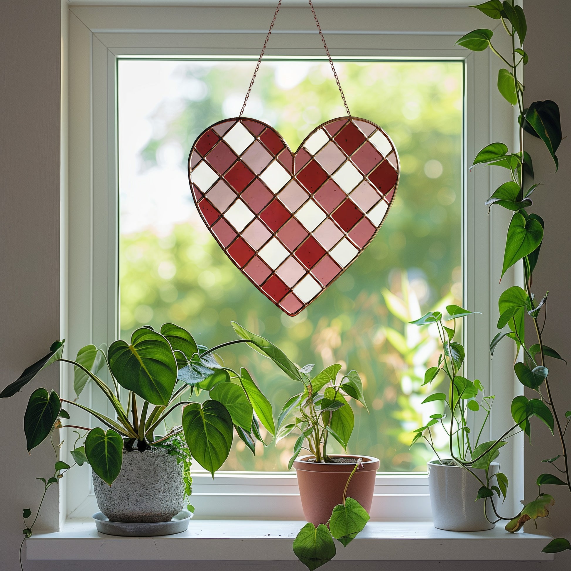 Large Gingham Heart Stained Glass Pattern PDF & PNG - Crafting Patterns & Molds from GlassyRock Arts