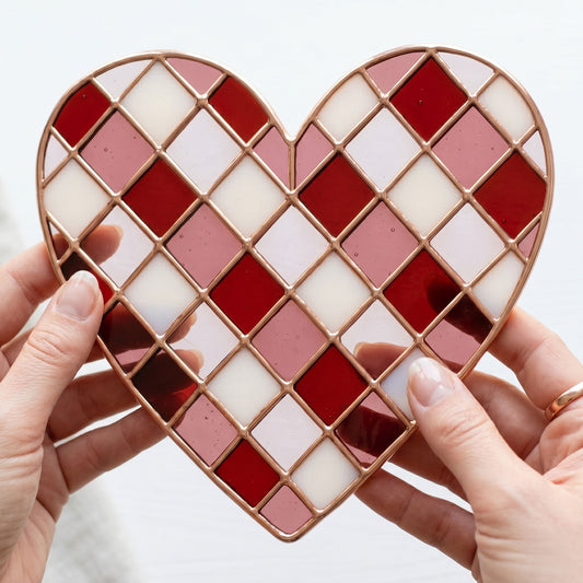 Large Gingham Heart Stained Glass Pattern PDF & PNG