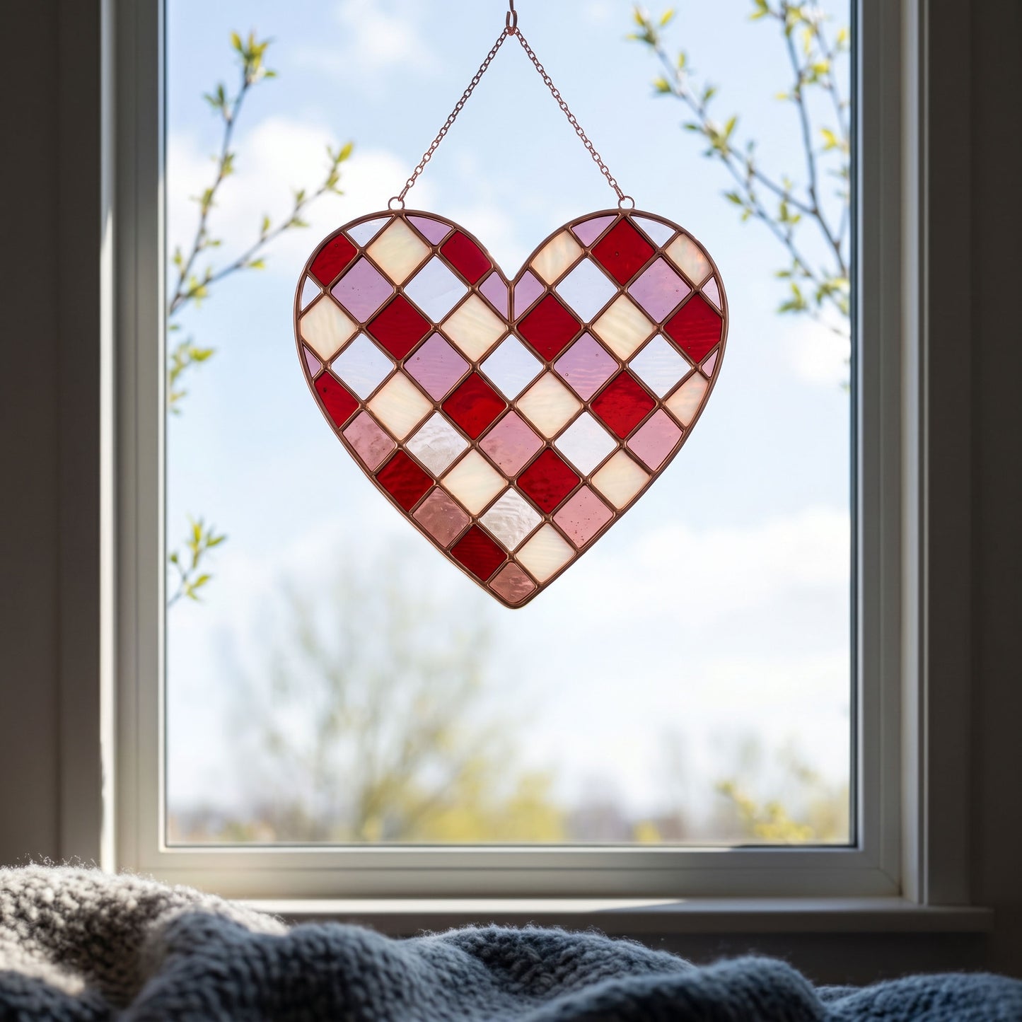 Large Gingham Heart Stained Glass Pattern PDF & PNG