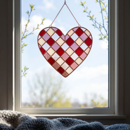Large Gingham Heart Stained Glass Pattern PDF & PNG