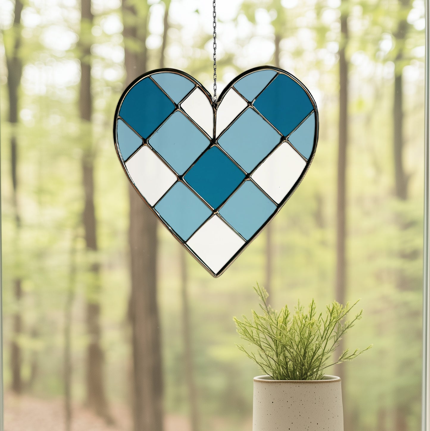 Gingham Heart Stained Glass Pattern and PNG