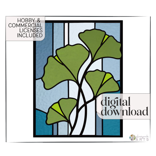 Ginkgo Leaves Prairie Stained Glass Pattern & PNG