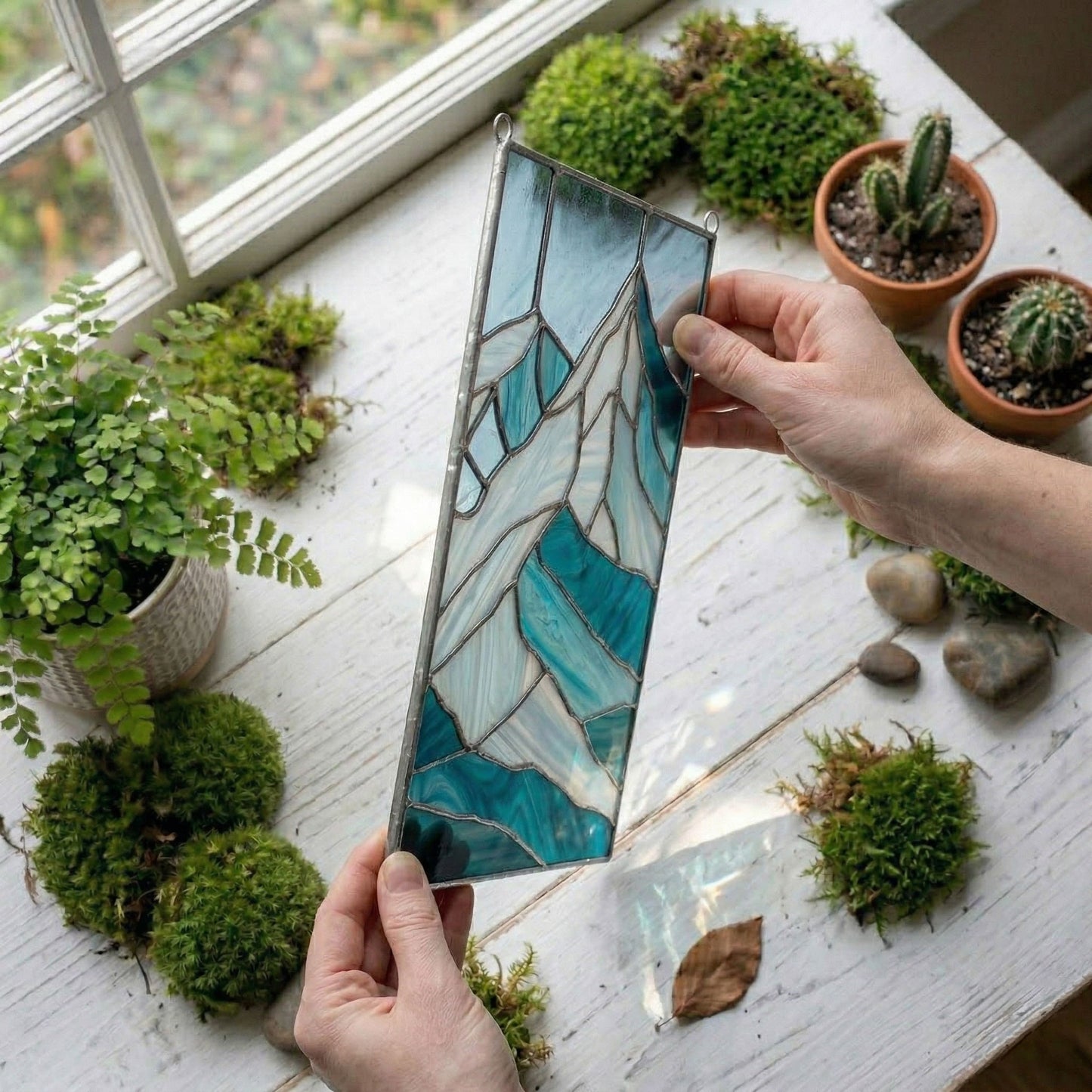 Glacier Mountain Stained Glass Pattern and PNG