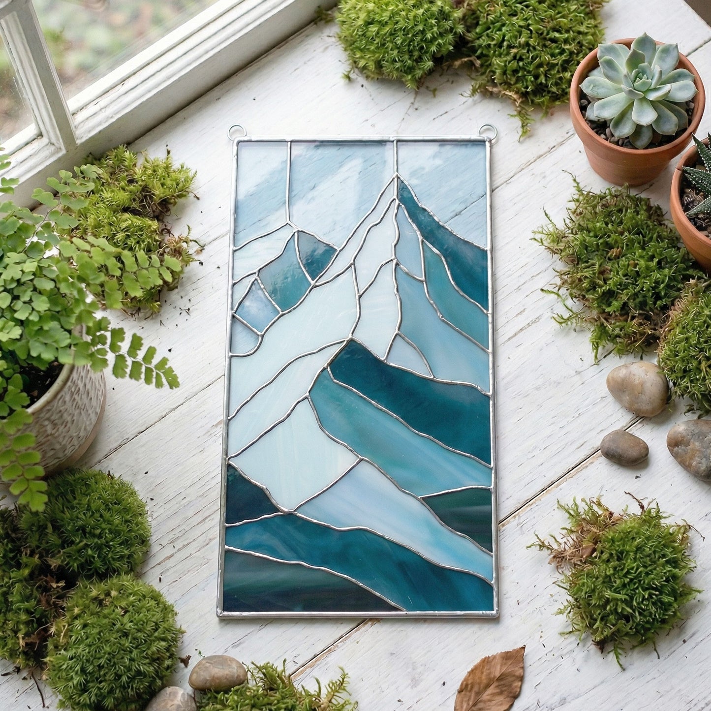 Glacier Mountain Stained Glass Pattern and PNG