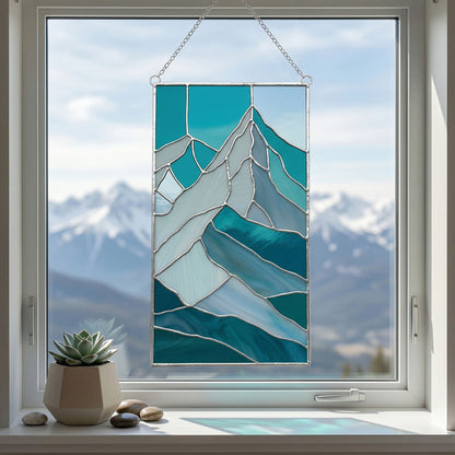Glacier Mountain Stained Glass Pattern and PNG
