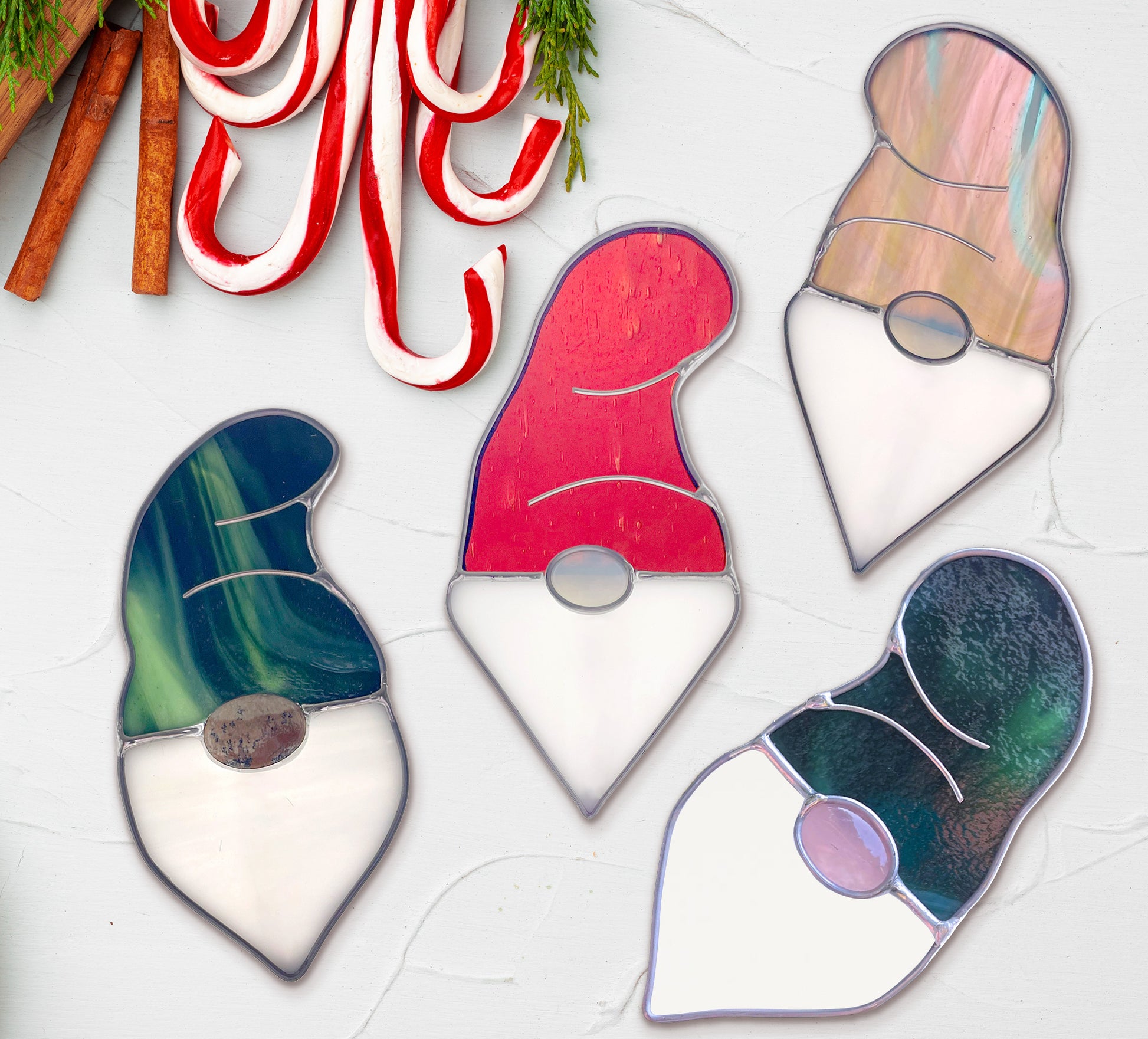 A picture of the Gnome Stained Glass Christmas Ornament Patterns from GlassyRock Arts. 