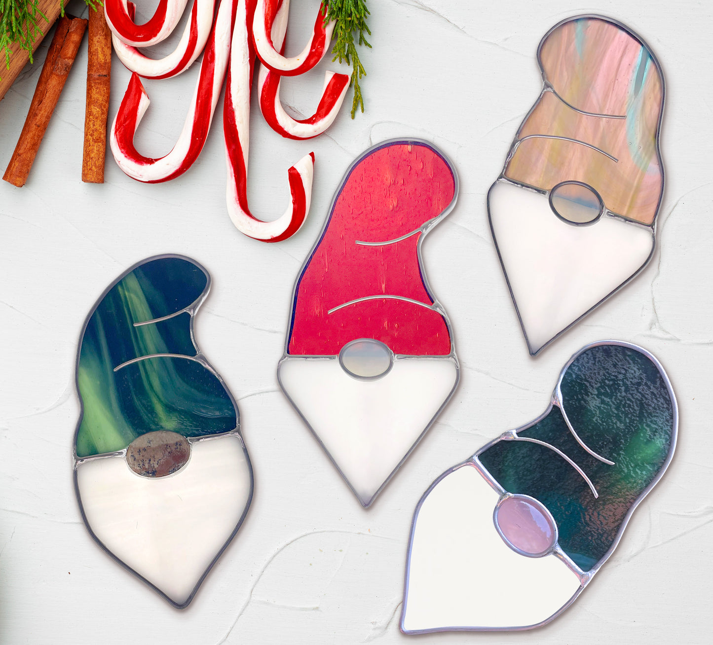 Gnome Stained Glass Christmas Ornament Patterns - Crafting Patterns & Molds, from GlassyRock Arts